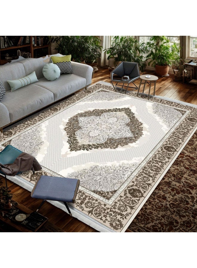 SMART HOME Large padded floor mat with a soft velvet surface and non-slip backing - Living room rug - Majlis rug - Lounge rug - Luxurious decorative rug - Elegant rug with modern patterns for living rooms and majlis - Size 350x250 cm - Suitable for everyday use and entertaining - Image 4